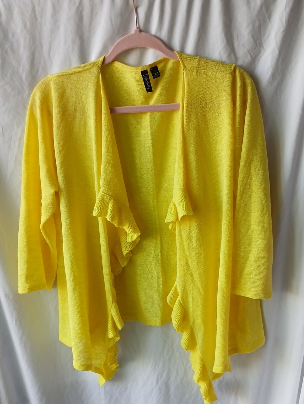 Relativity Bright Yellow Ruffle-Trim Open Cardigan